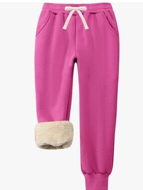 Pink Sherpa Lined Jogger Sweatpants with Cream Drawstring Size 9-10